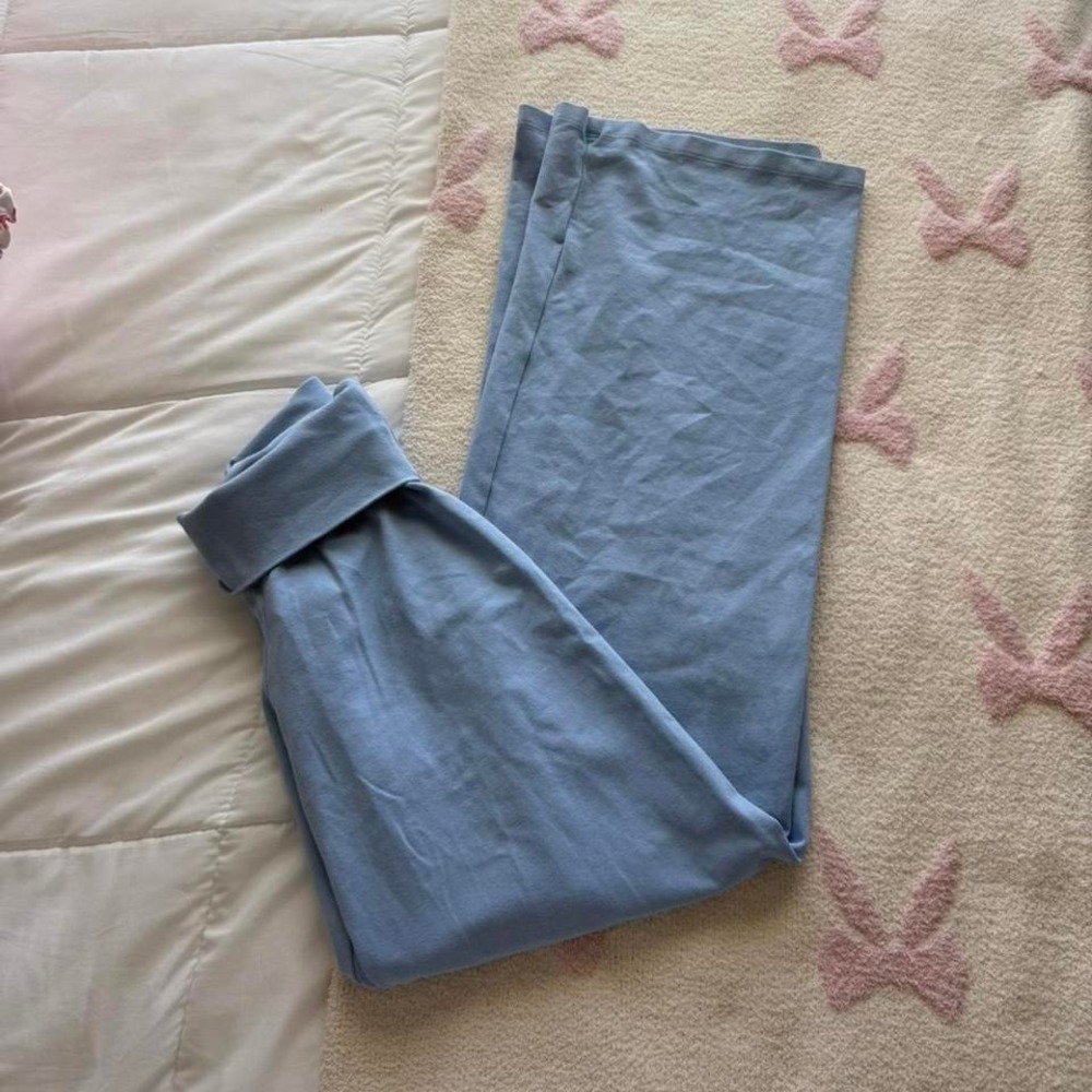 sky blue brandy melville fold over low rise flared leggings‎